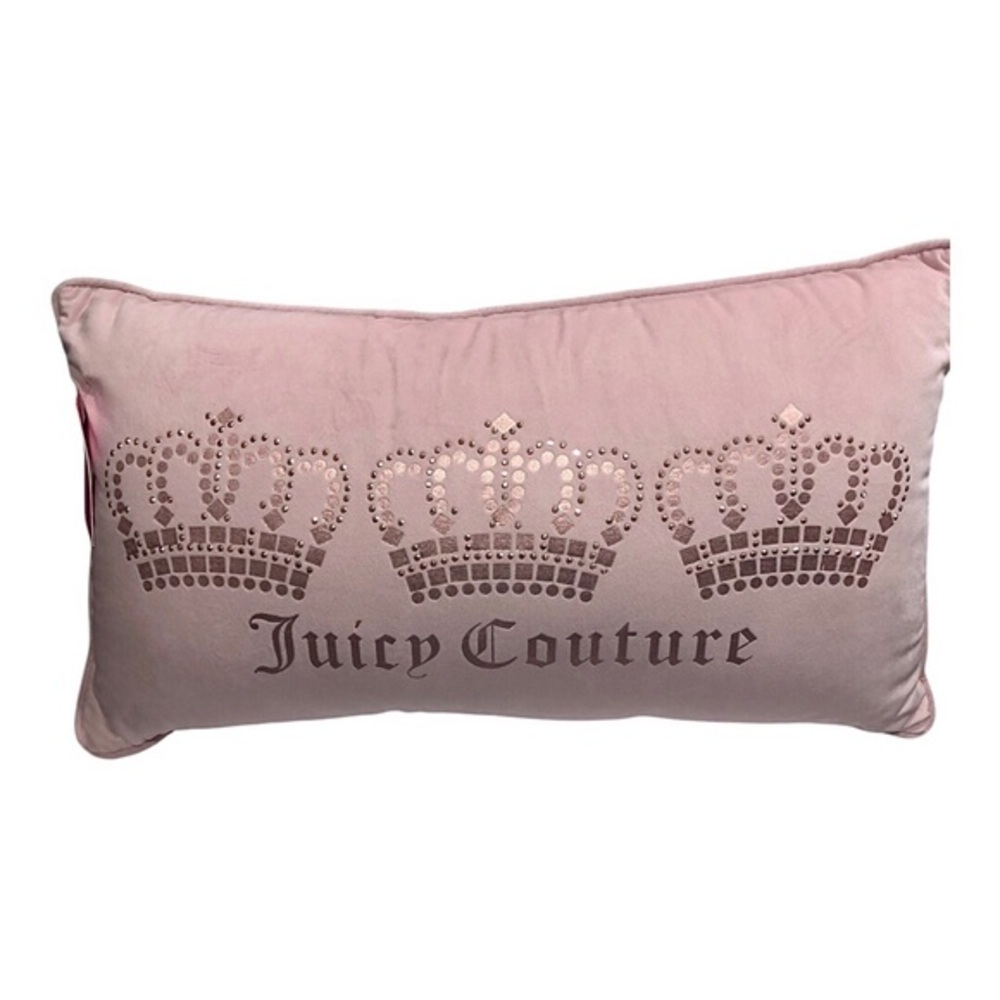 Juicy Couture soft pink &‎ pink metallic 3 crown studded rectangle decor pillow